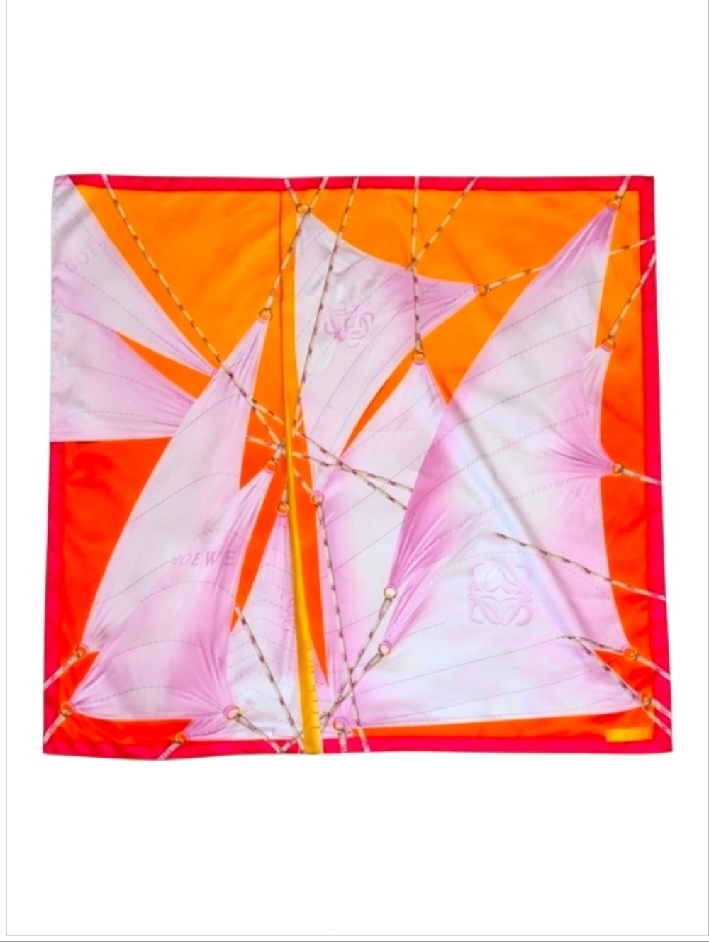 LOEWE | Silk Foulard Scarf 35” Sailboat Print | Hand-Rolled Hem